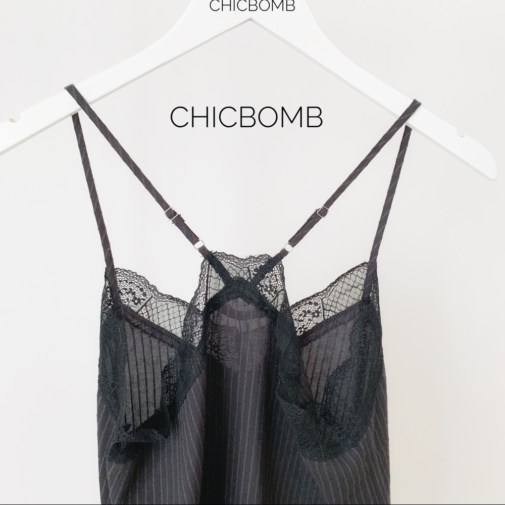 BLACK PINSTRIPE LACE Camisole - Picture 6 of 8